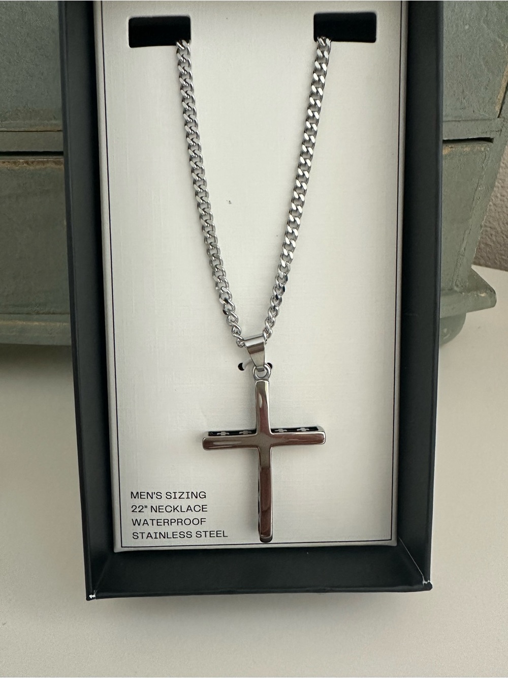 Stainless Steel Men's Cross Pendant Necklace - Silver